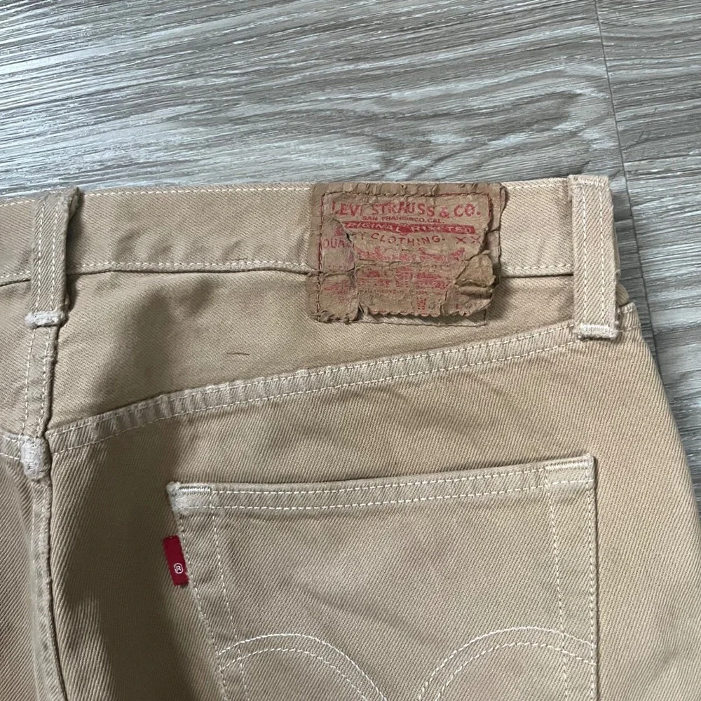 Vintage Levis 501 Original Straight Fit Jeans Tan Khaki Cotton Denim Mens 33x30